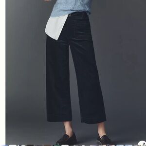 Anthropologie The Colette Bow Corduroy Crop Wide-Leg Forest Green Size 30 NWT